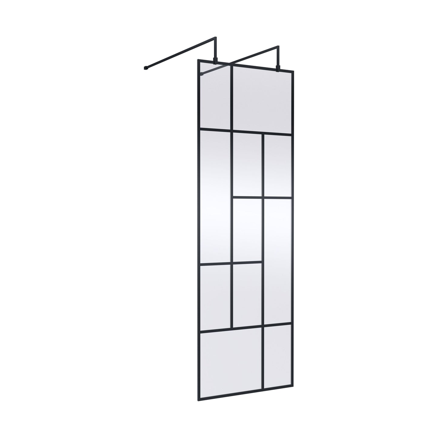 [BEAFB700MB] Balterley Contemporary Bathroom Abstract Frame Design 8mm Glass Wetroom Screen with Arms and Feet, 1950 x 750 x 60mm, Matt Black - Cutout