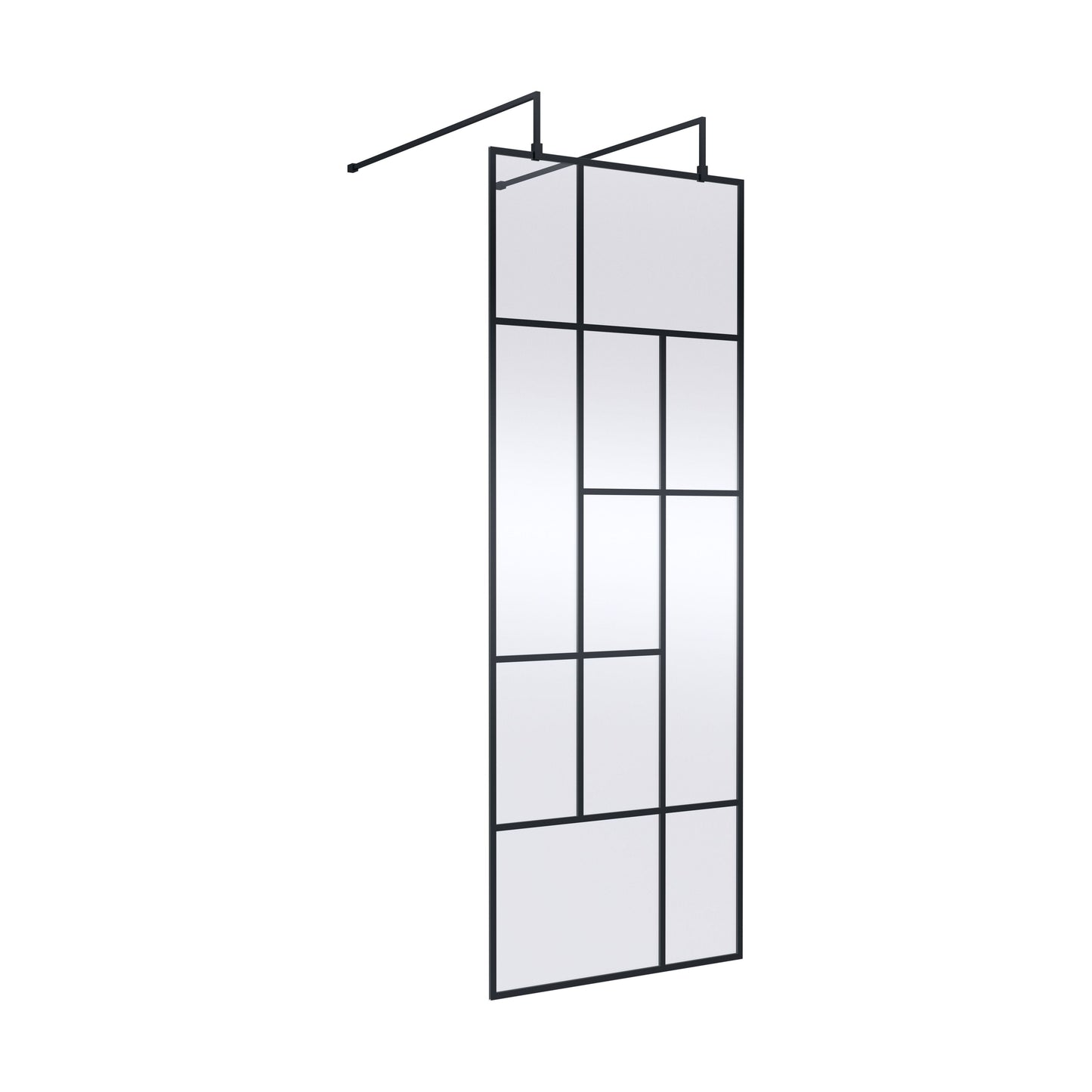 [BEAFB760MB] Balterley Contemporary Bathroom Abstract Frame Design 8mm Glass Wetroom Screen with Arms and Feet, 1950 x 750 x 60mm, Matt Black - Cutout