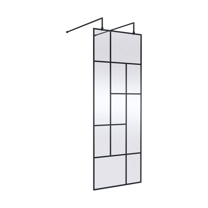 [BEAFB760MB] Balterley Contemporary Bathroom Abstract Frame Design 8mm Glass Wetroom Screen with Arms and Feet, 1950 x 750 x 60mm, Matt Black - Cutout