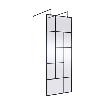 [BEAFB800MB] Balterley Contemporary Bathroom Abstract Frame Design 8mm Glass Wetroom Screen with Arms and Feet, 1950 x 750 x 60mm, Matt Black - Cutout