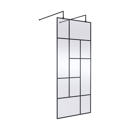 [BEAFB900MB] Balterley Contemporary Bathroom Abstract Frame Design 8mm Glass Wetroom Screen with Arms and Feet, 1950 x 750 x 60mm, Matt Black - Cutout