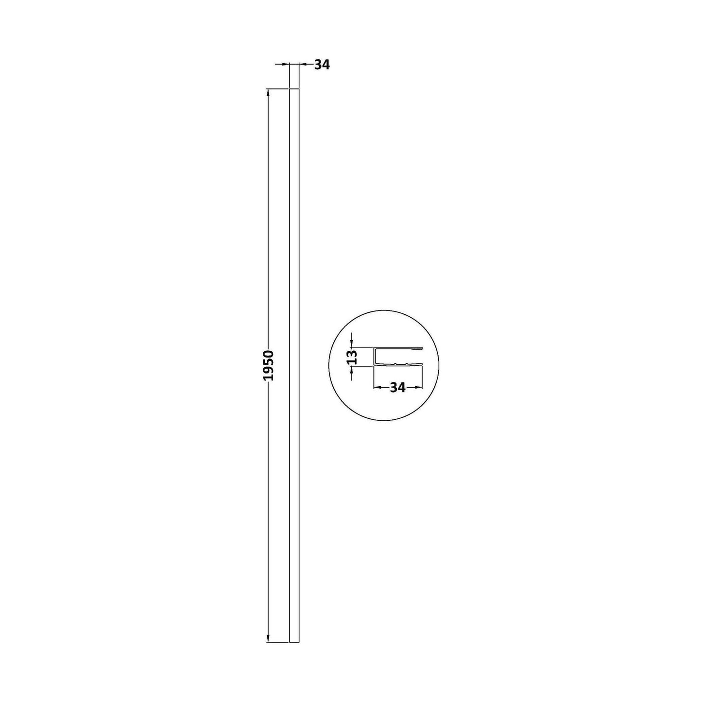 [BEBS004U] 1950 Decorative Profile Undrilled Black - Technical Drawing