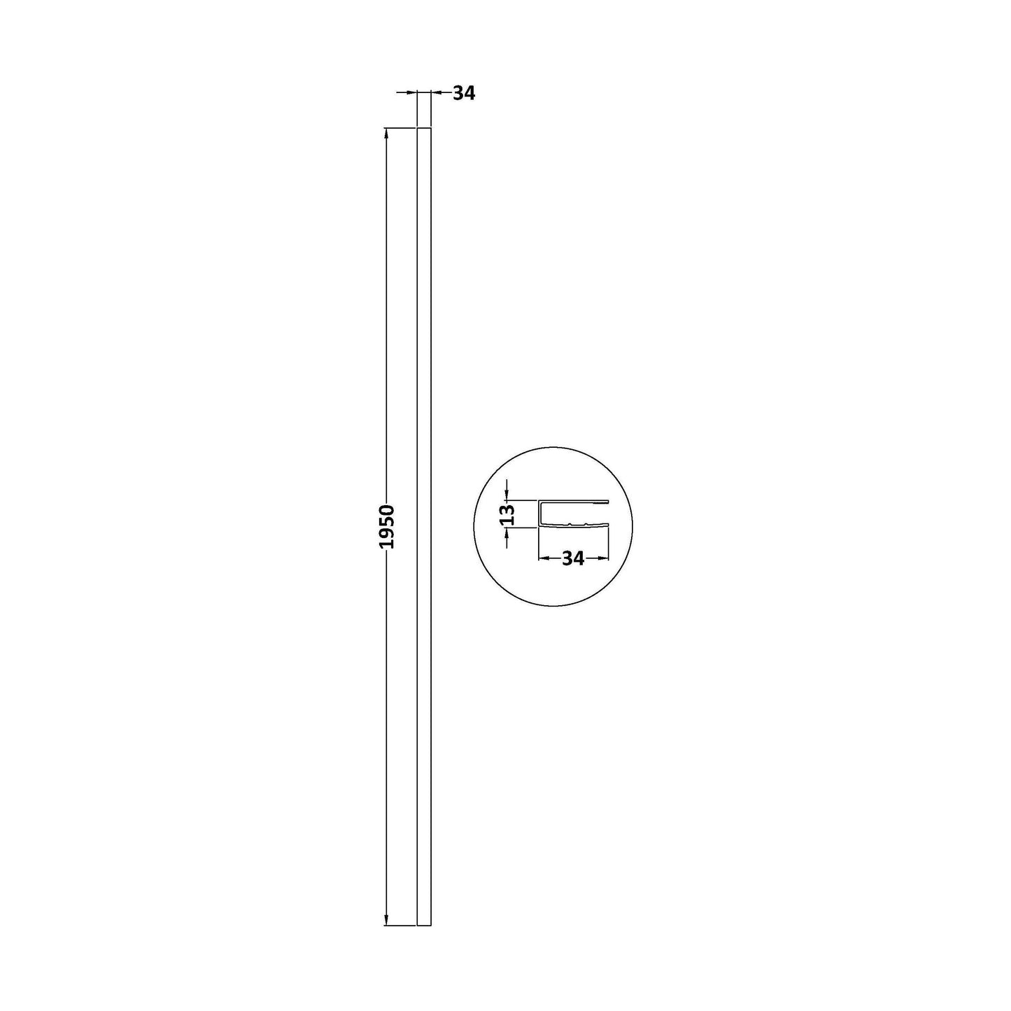 [BEBS004] 1950 Wetroom Wall Channel Black - Technical Drawing