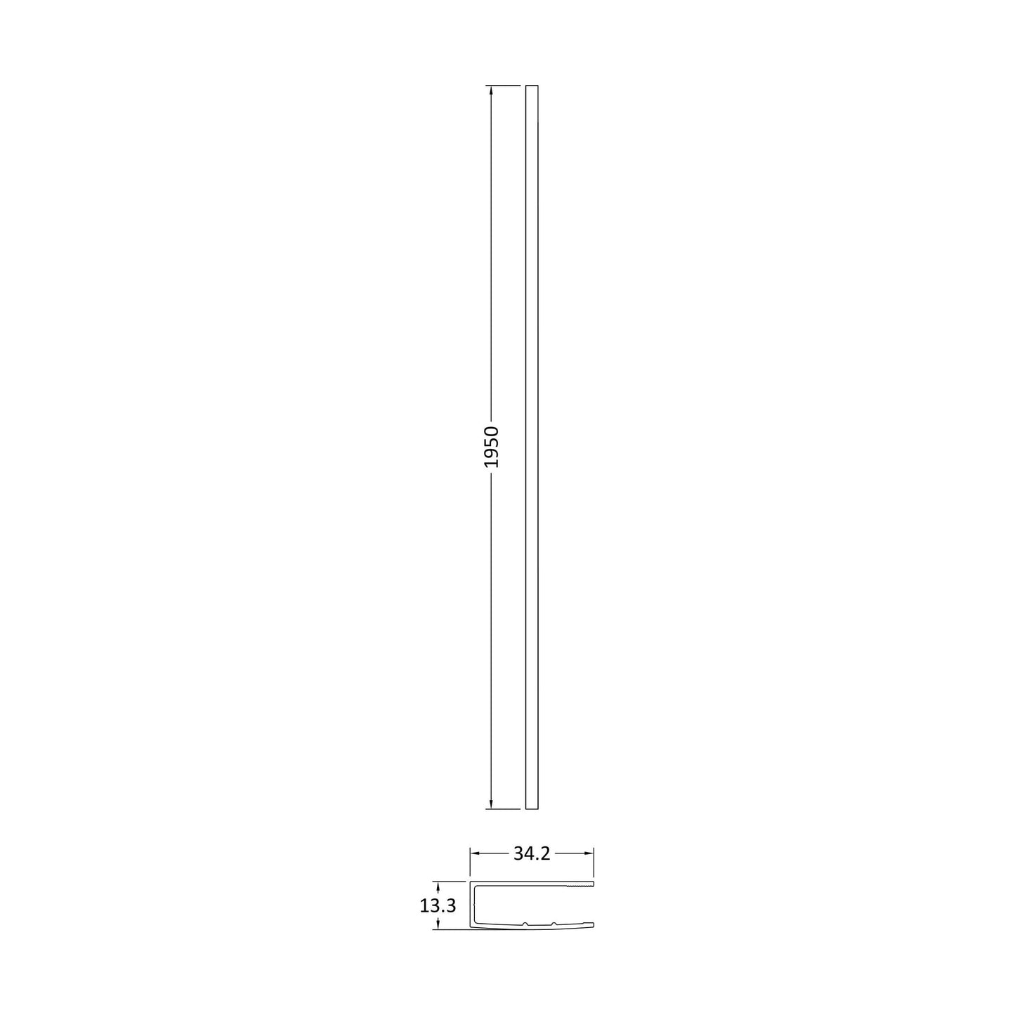 [BEBS015] 1950 Wetroom Wall Channel Brass - Technical Drawing