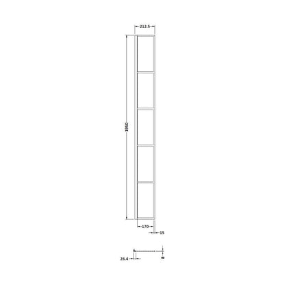 [BEBS025] Balterley Contemporary Bathroom 8mm Glass Wetroom Return Screen, Matt Black, 1950 x 213 x 28mm - Technical Drawing