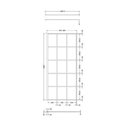 [BEBS900] Balterley 8mm Toughened Safety Glass Black Framed Wetroom Screen - 760mm - Technical Drawing