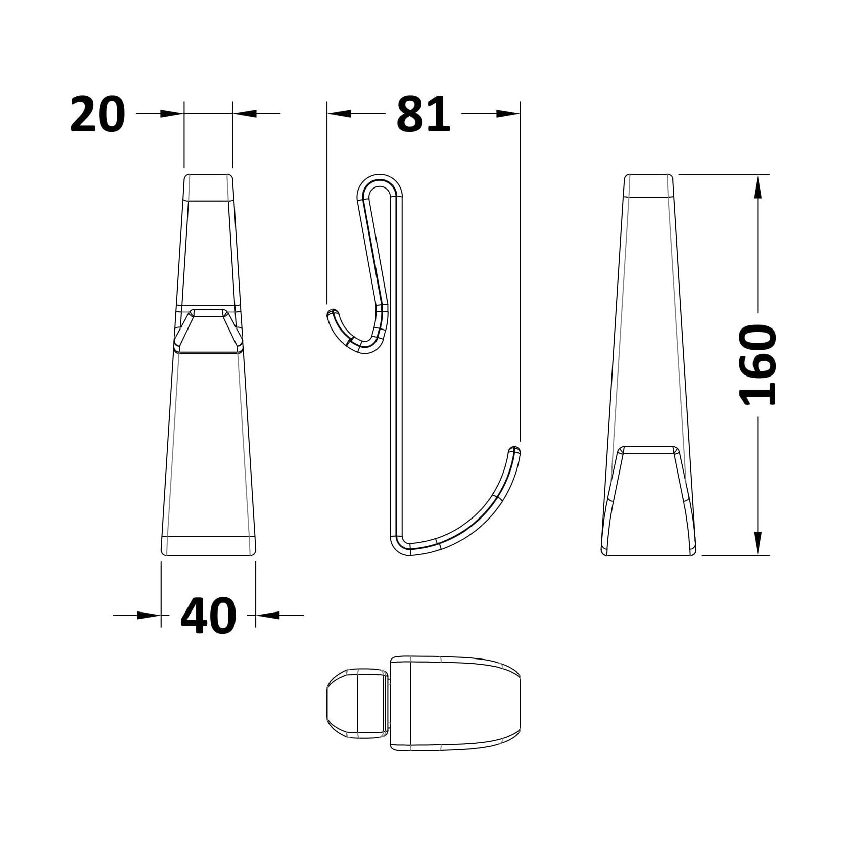 [BEC006] Enclosure Hook (Frameless) - Technical Drawing