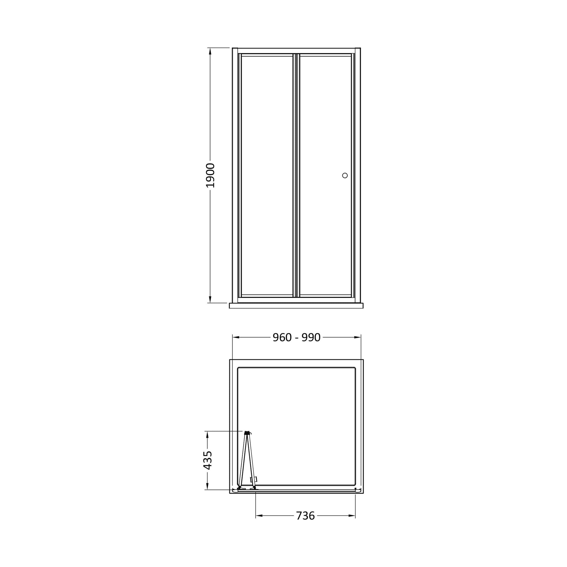 [BEETBD10] 1900 x 1000mm Bi-Fold Shower Door - Technical Drawing