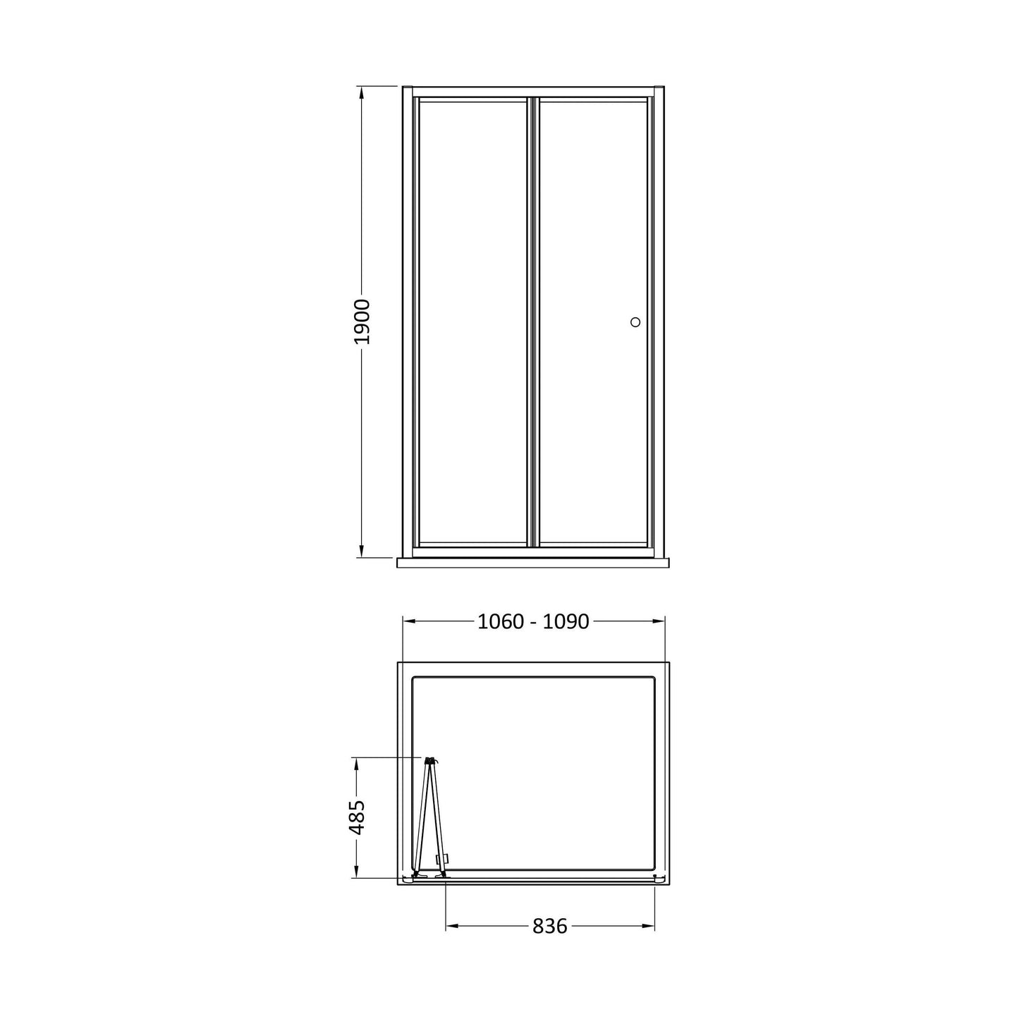 [BEETBD11] 1900 x 1100mm Bi-Fold Shower Door - Technical Drawing