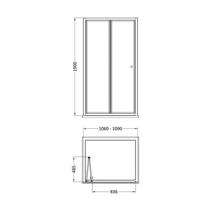 [BEETBD11] 1900 x 1100mm Bi-Fold Shower Door - Technical Drawing