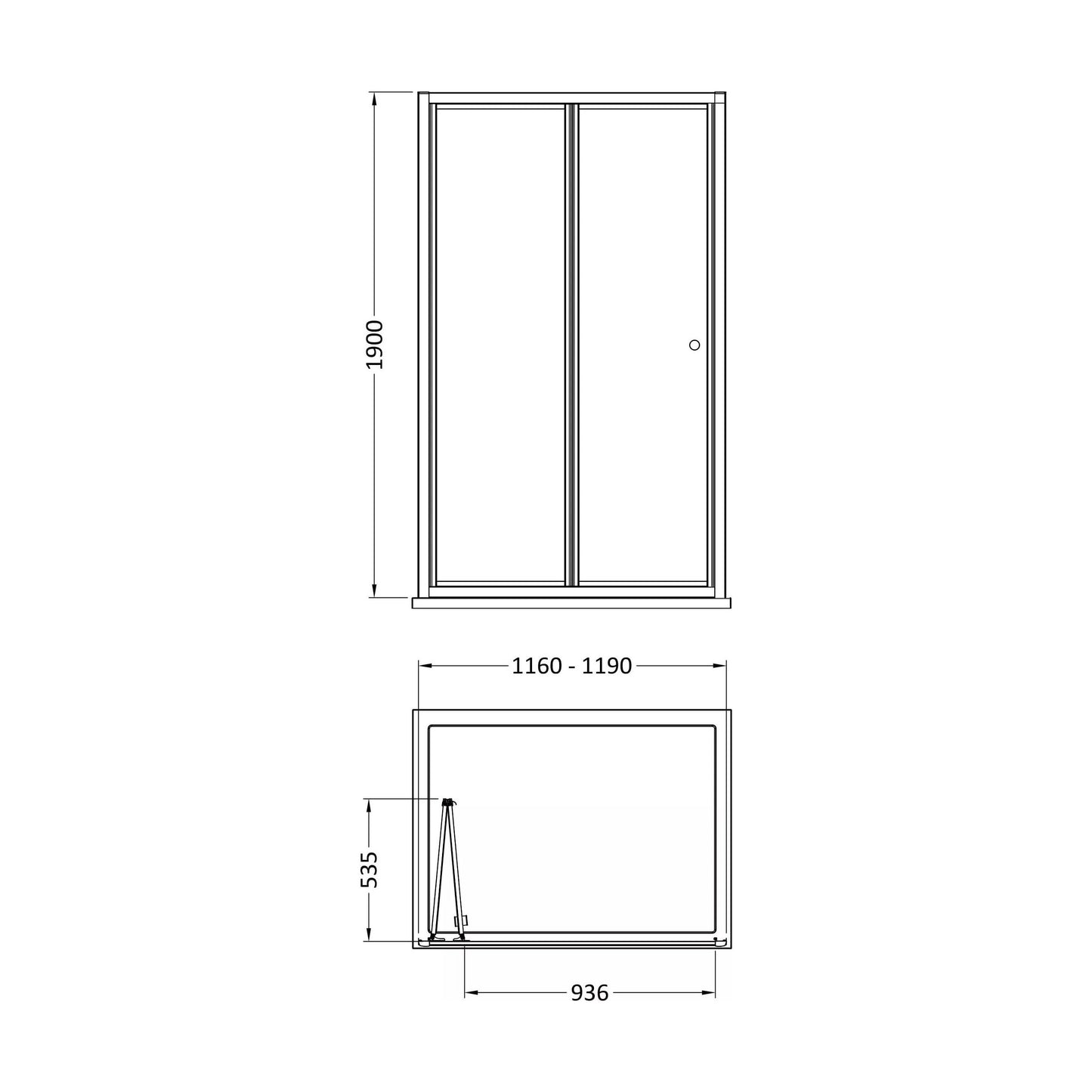 [BEETBD12] 1900 x 1200mm Bi-Fold Shower Door - Technical Drawing