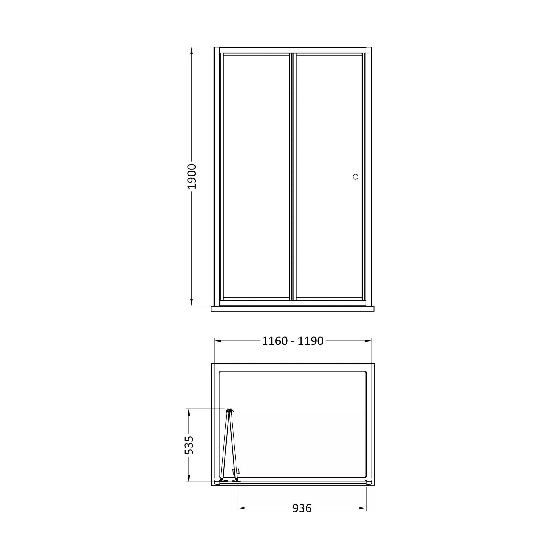 [BEETBD12] 1900 x 1200mm Bi-Fold Shower Door - Technical Drawing