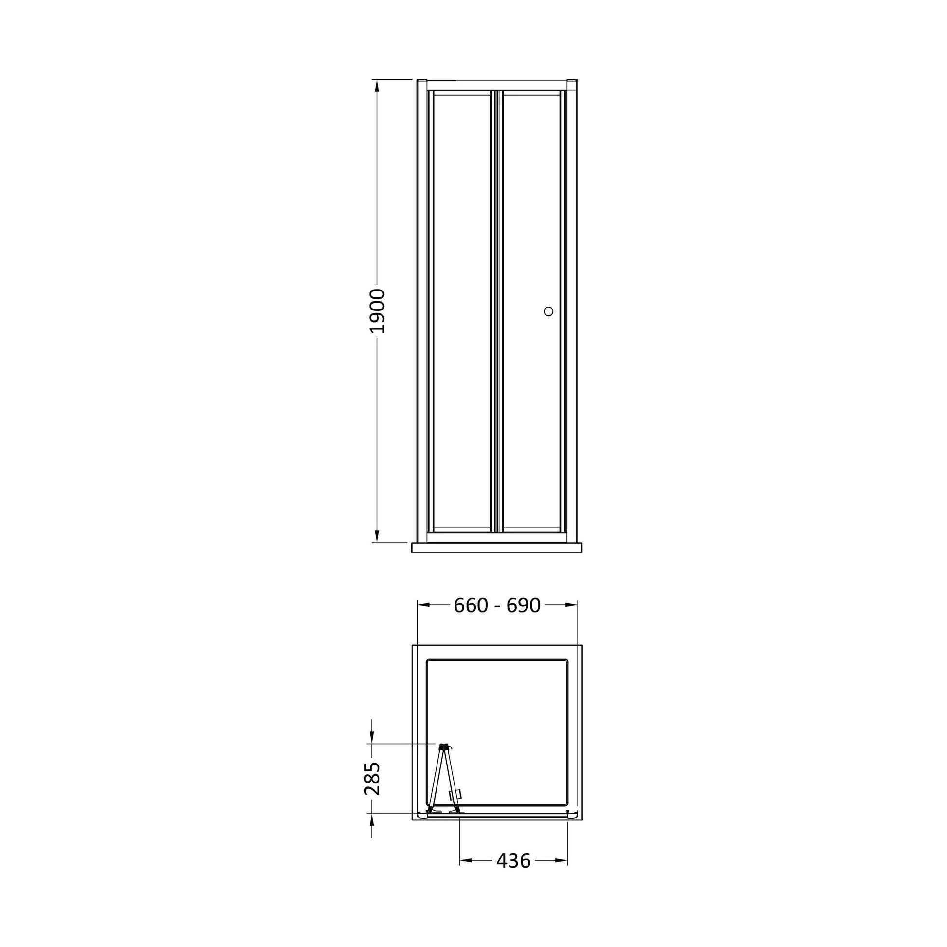 [BEETBD70GM] 700 x 1900mm Bi-Door - Technical Drawing