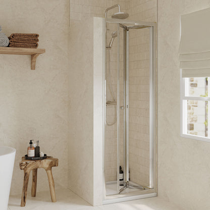 [BEETBD70] Almington 4mm Toughened Safety Glass Bi-Fold Shower Door, H: 1900mm, Choice of Size and Colour - Lifestyle 1