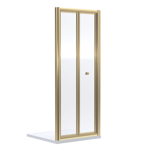 Ruwa 4mm Toughened Safety Glass Bi-Fold Shower Door - 1900 x 760mm - Brushed Brass - Balterley