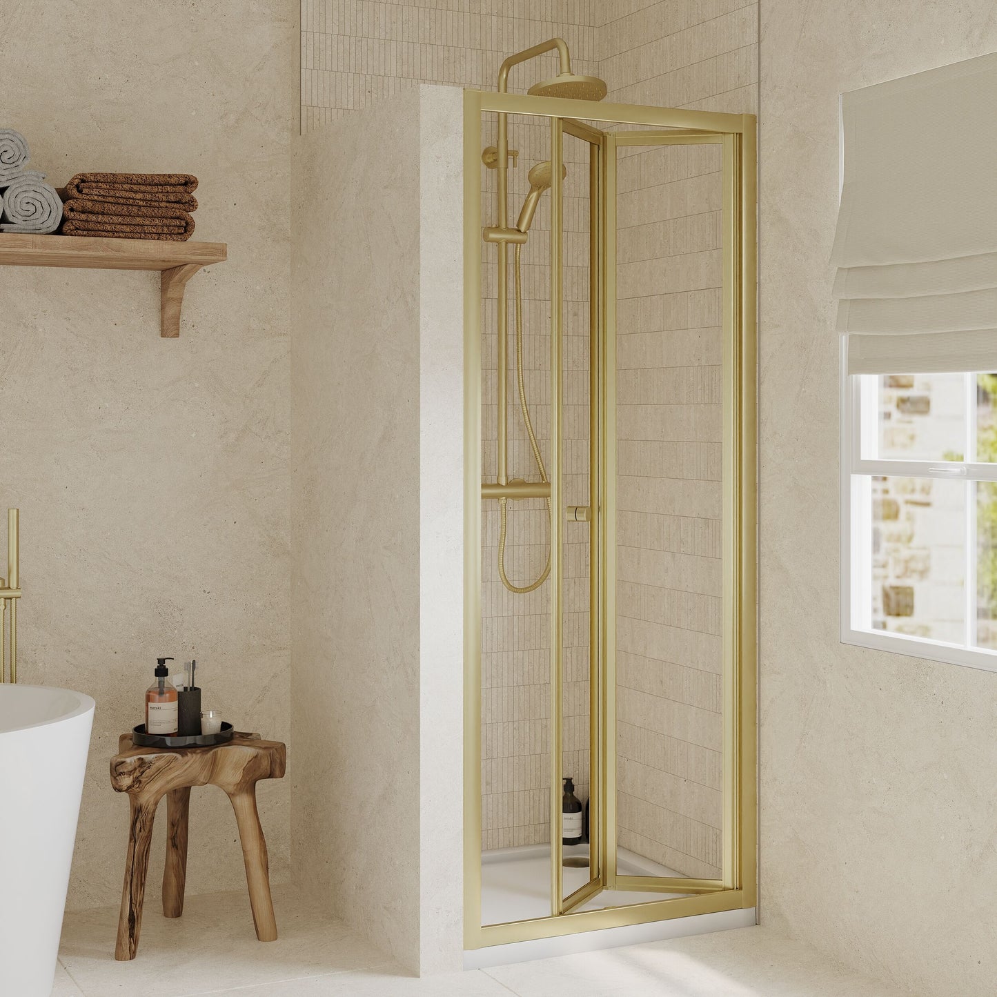 [BEETBD76BB] Almington 4mm Toughened Safety Glass Bi-Fold Shower Door, H: 1900mm, Choice of Size and Colour - Lifestyle 1