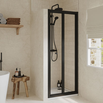 [BEETBD76BP] Almington 4mm Toughened Safety Glass Bi-Fold Shower Door, H: 1900mm, Choice of Size and Colour - Lifestyle 2