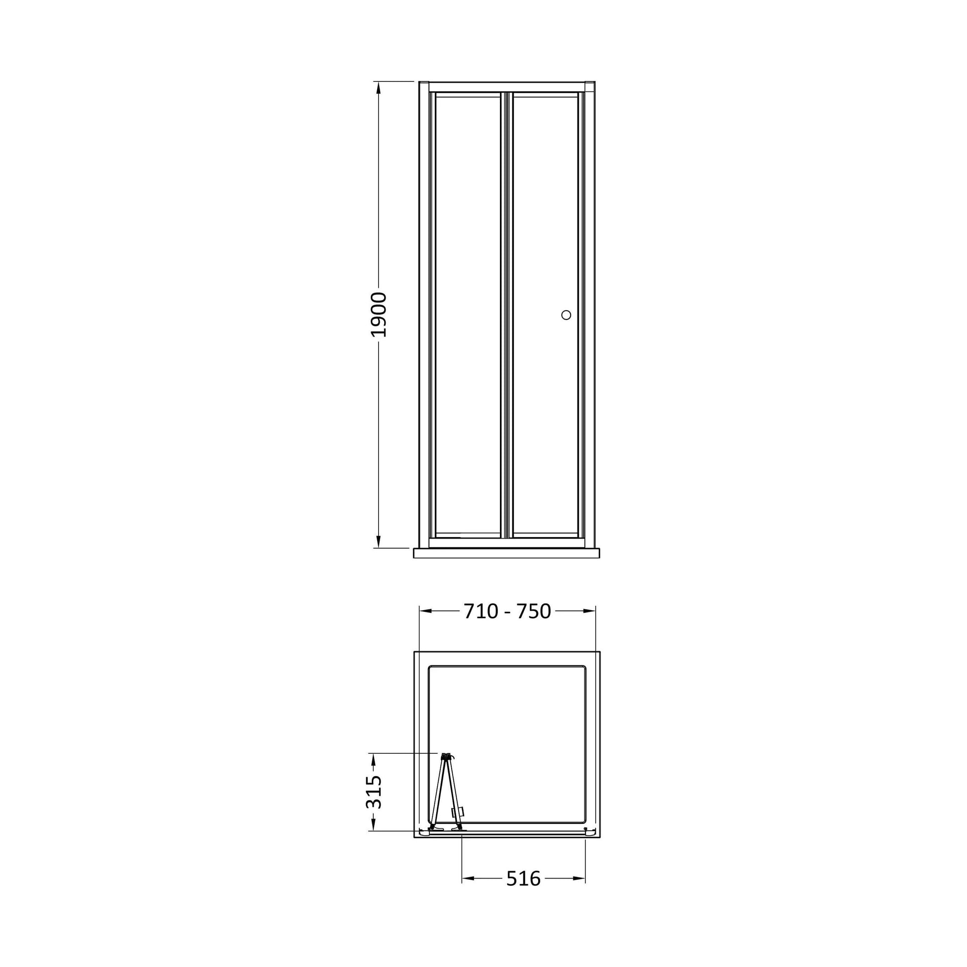 [BEETBD76GM] 760 x 1900mm Bi-Door - Technical Drawing