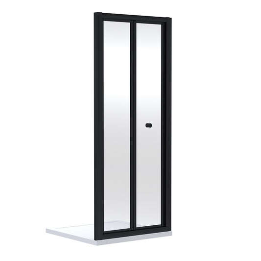 Ruwa 4mm Toughened Safety Glass Bi-Fold Shower Door - 1900 x 800mm - Matt Black - Balterley