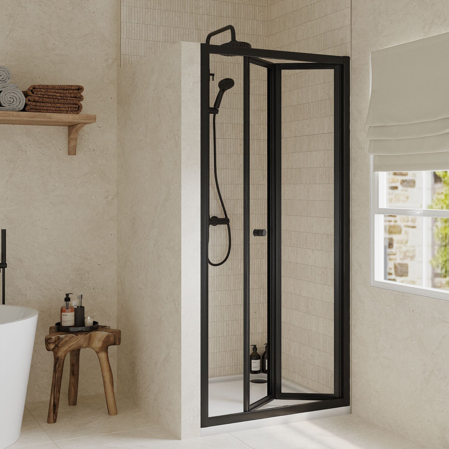 [BEETBD80BP] Almington 4mm Toughened Safety Glass Bi-Fold Shower Door, H: 1900mm, Choice of Size and Colour - Lifestyle 1