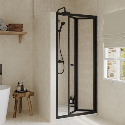 [BEETBD80BP] Almington 4mm Toughened Safety Glass Bi-Fold Shower Door, H: 1900mm, Choice of Size and Colour - Lifestyle 1