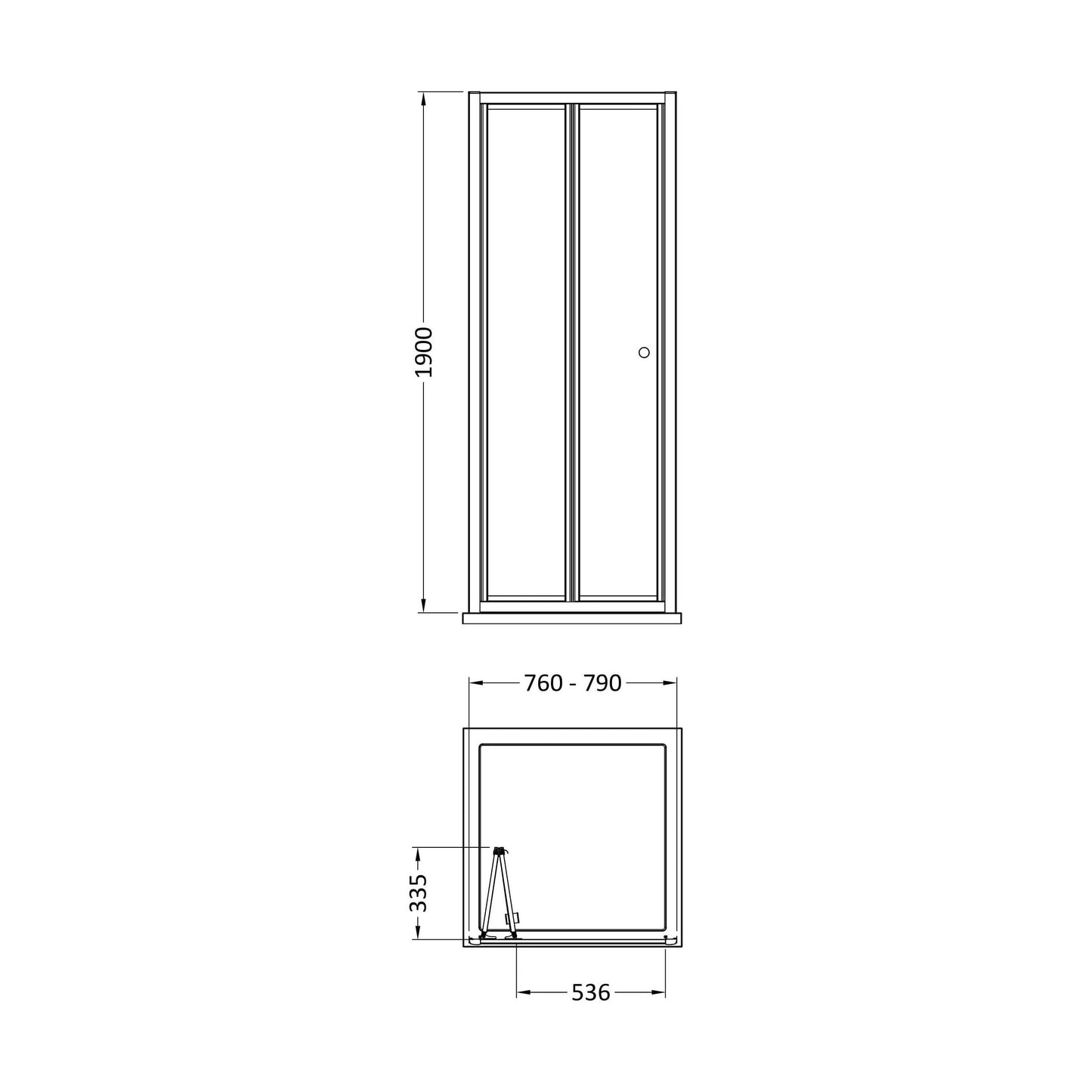 [BEETBD80GM] 800 x 1900mm Bi-Door - Technical Drawing