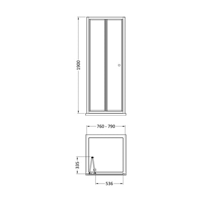 [BEETBD80GM] 800 x 1900mm Bi-Door - Technical Drawing