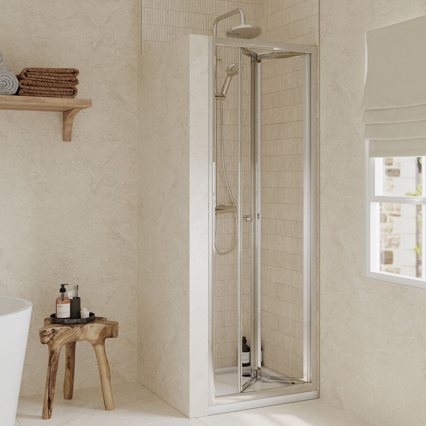 [BEETBD80] Almington 4mm Toughened Safety Glass Bi-Fold Shower Door, H: 1900mm, Choice of Size and Colour - Lifestyle 1