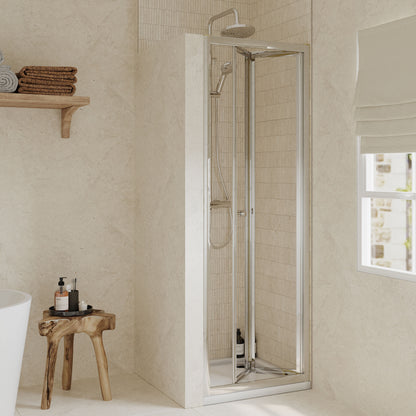 [BEETBD80] Almington 4mm Toughened Safety Glass Bi-Fold Shower Door, H: 1900mm, Choice of Size and Colour - Lifestyle 1