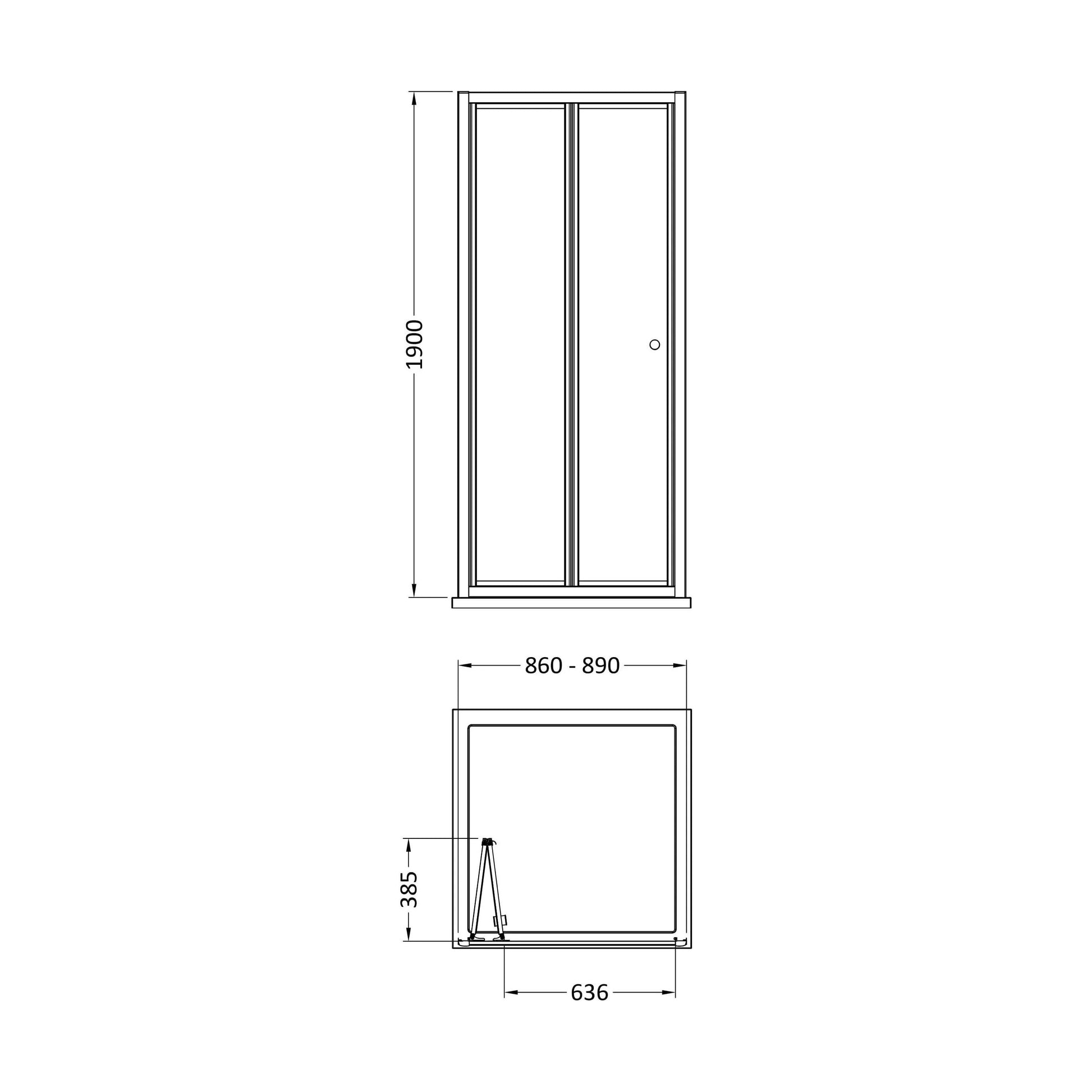 [BEETBD90GM] 900 x 1900mm Bi-Door - Technical Drawing