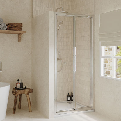 [BEETBD90] Almington 4mm Toughened Safety Glass Bi-Fold Shower Door, H: 1900mm, Choice of Size and Colour - Lifestyle 2