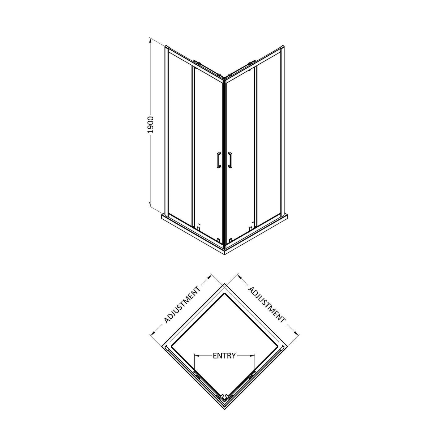 [BEETCE80] 1900 x 800mm Corner Entry - Technical Drawing