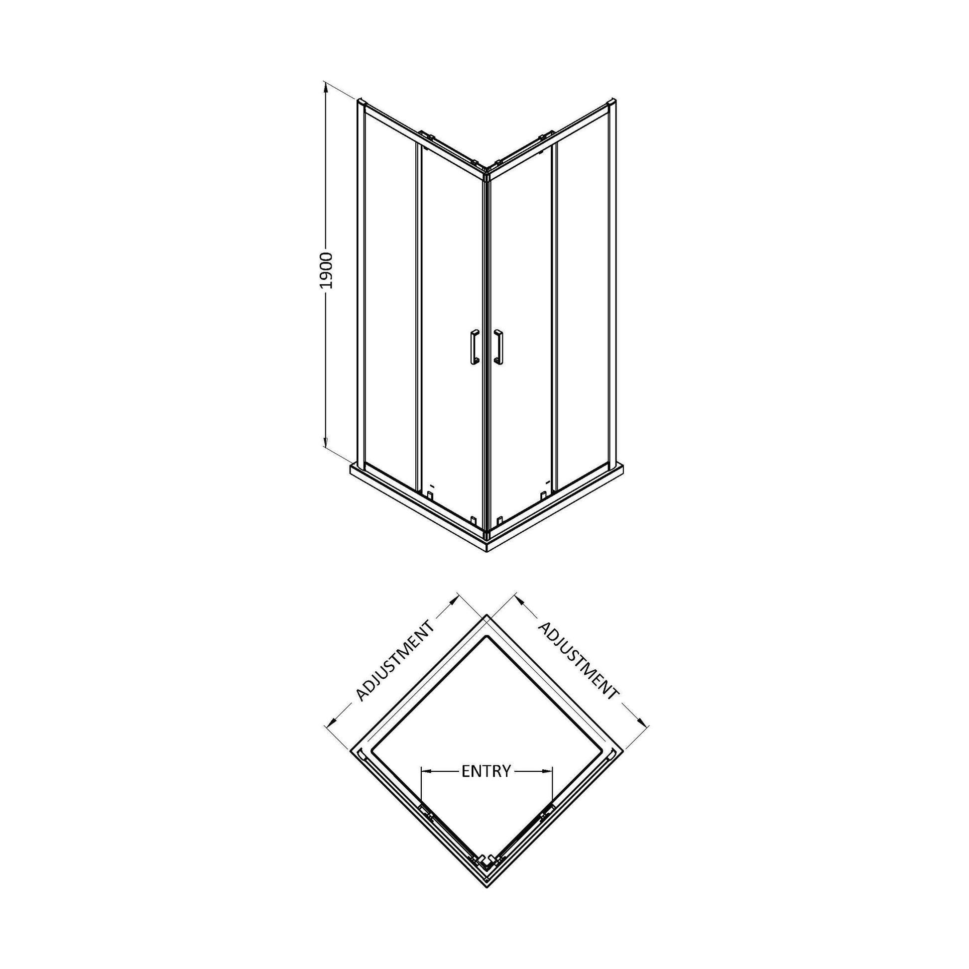 [BEETCE80] 1900 x 800mm Corner Entry - Technical Drawing