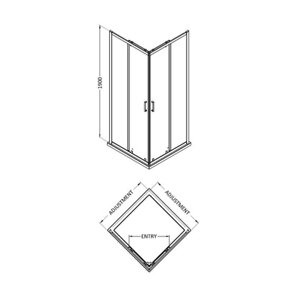 [BEETCE90] 1900 x 900mm Corner Entry - Technical Drawing