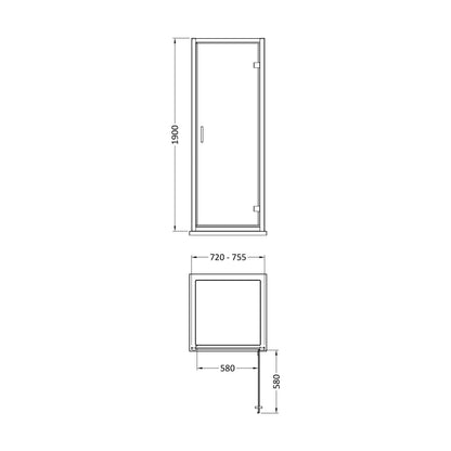 [BEETHD76GM] 760 x 1900mm Hinged Door - Technical Drawing