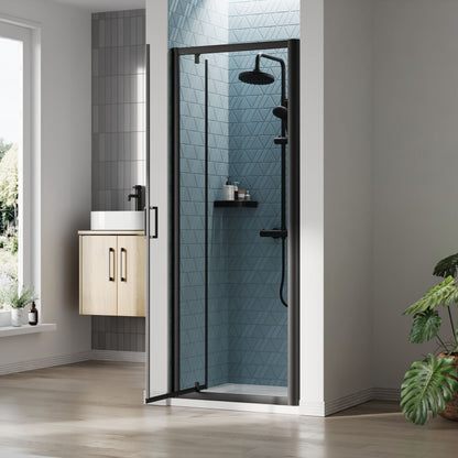 [BEETPD76BP] Almington 6mm Toughened Safety Glass Reversible Pivot Shower Door - H: 1900mm - Choice of Size and Profile Finish - Lifestyle 2