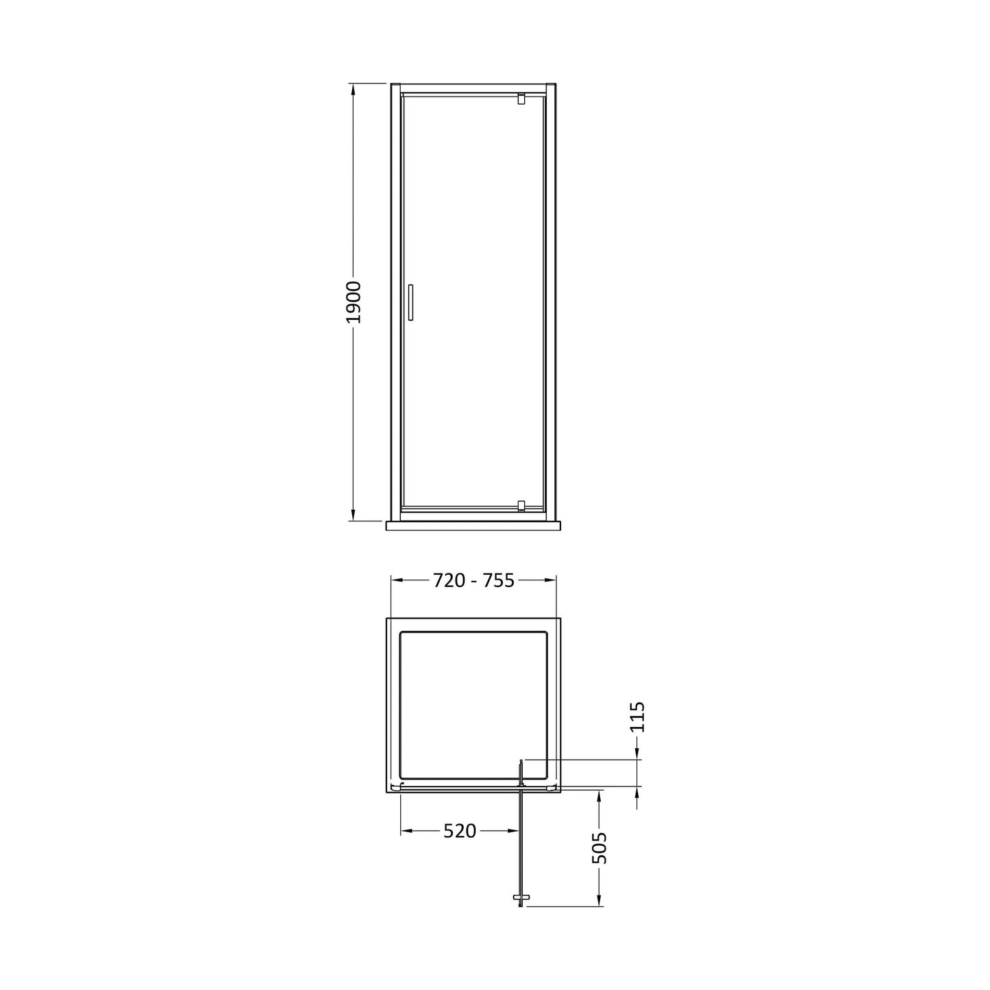 [BEETPD76GM] 760 x 1900mm  Pivot Door - Technical Drawing