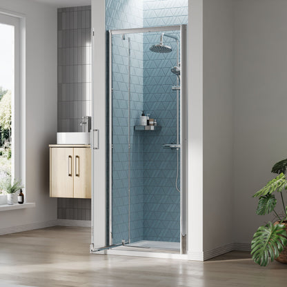 [BEETPD76] Almington 6mm Toughened Safety Glass Reversible Pivot Shower Door - H: 1900mm - Choice of Size and Profile Finish - Lifestyle 2