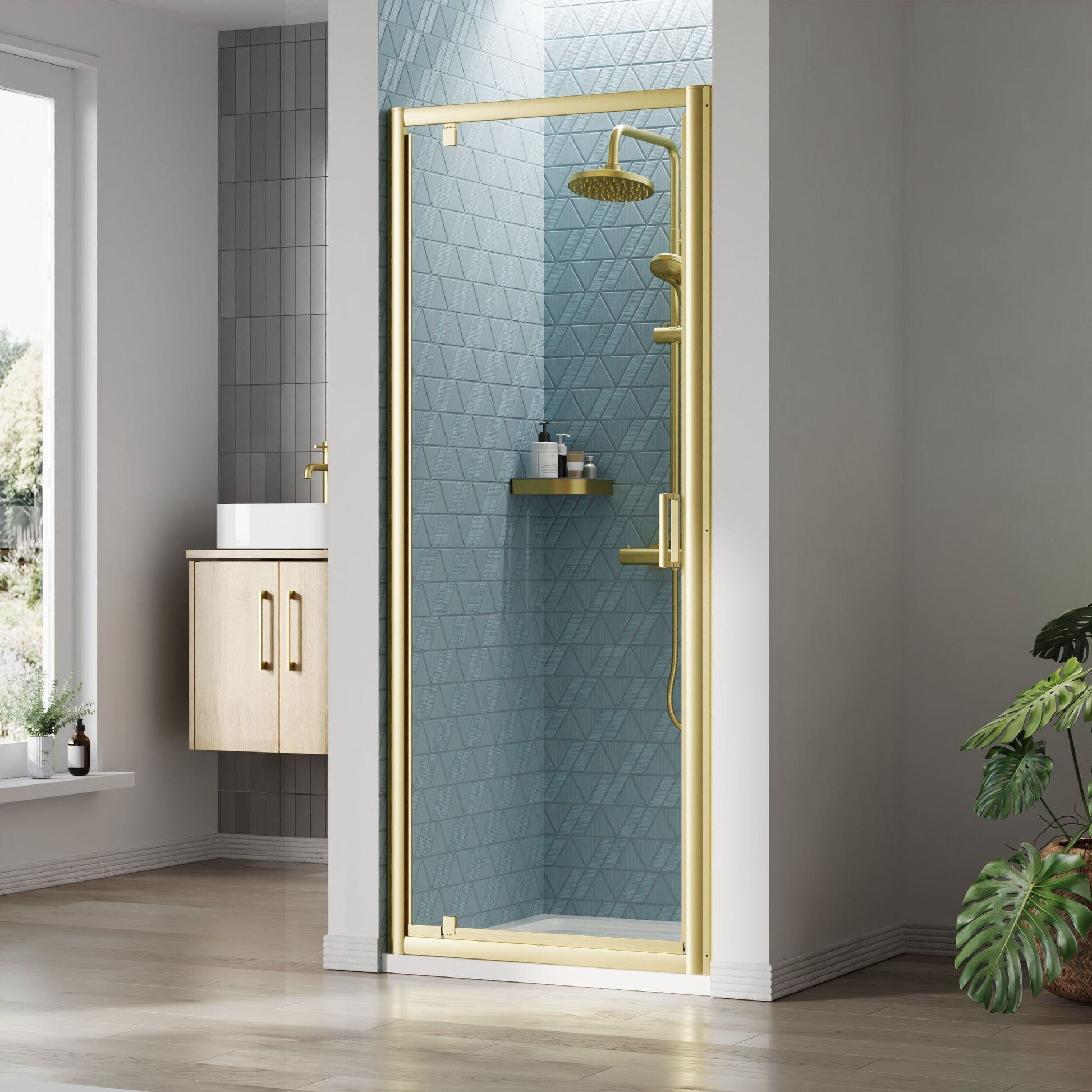 [BEETPD80BB] Almington 6mm Toughened Safety Glass Reversible Pivot Shower Door - H: 1900mm - Choice of Size and Profile Finish - Lifestyle 1