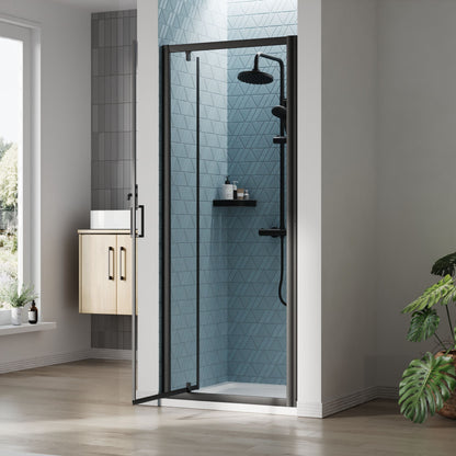 [BEETPD80BP] Almington 6mm Toughened Safety Glass Reversible Pivot Shower Door - H: 1900mm - Choice of Size and Profile Finish - Lifestyle 2
