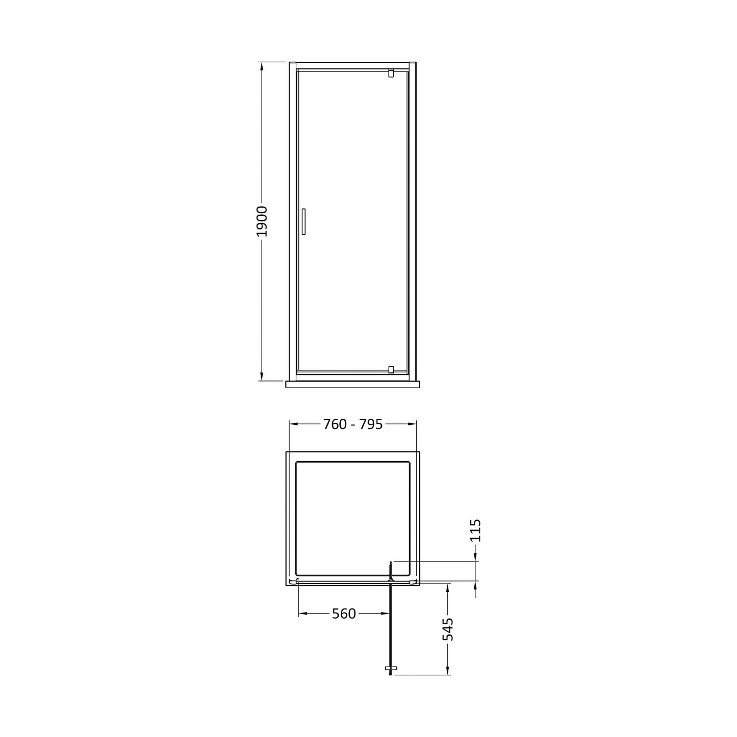 [BEETPD80GM] 800 x 1900mm Pivot Door - Technical Drawing