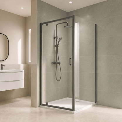 [BEETPD80GM] Contemporary 6mm Toughened Safety Glass Pivot Shower Door, H: 1900mm, Choice of Size and Colour - Lifestyle 2