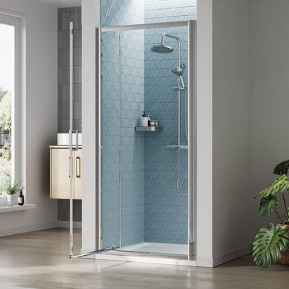 [BEETPD90] Almington 6mm Toughened Safety Glass Reversible Pivot Shower Door - H: 1900mm - Choice of Size and Profile Finish - Lifestyle 2