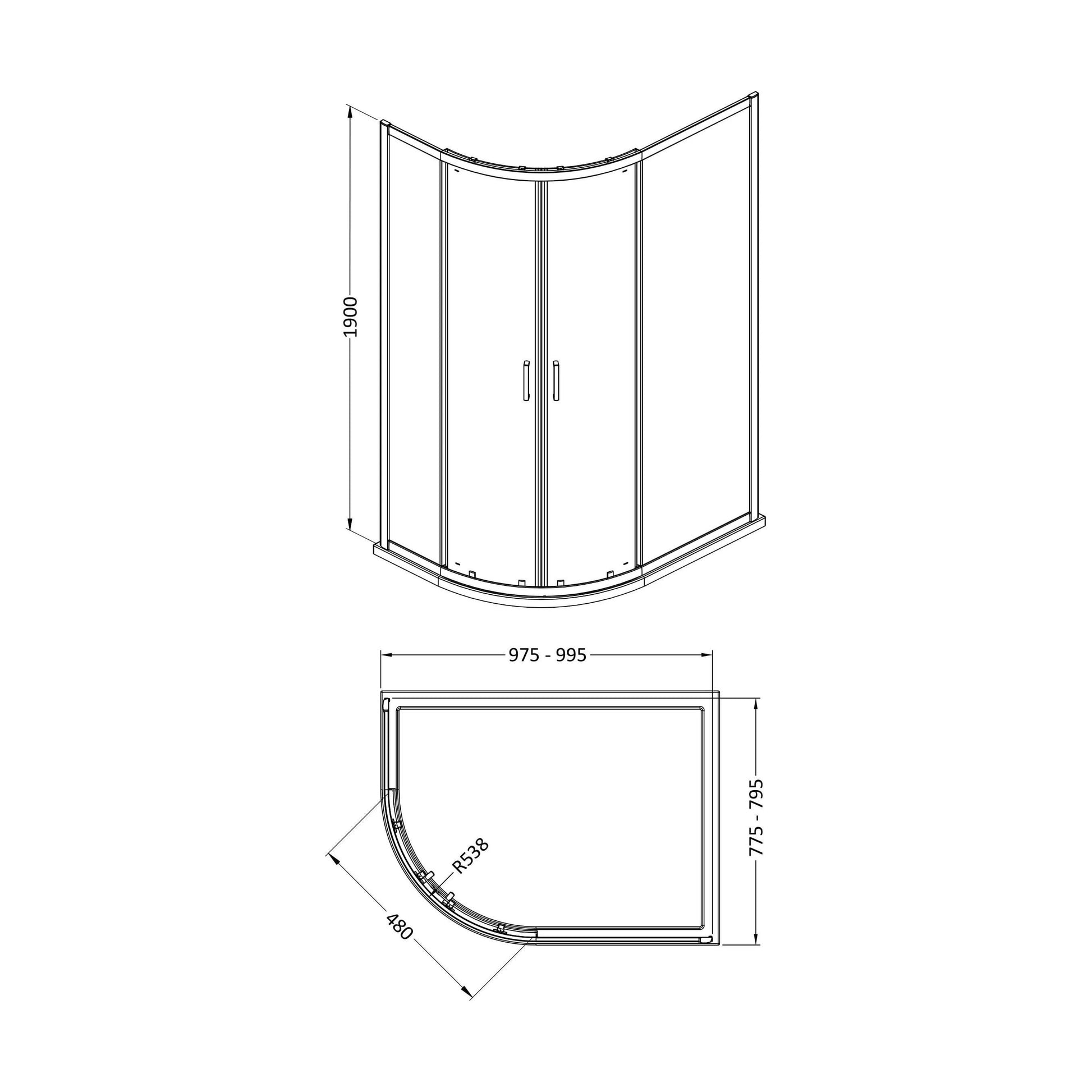 [BEETQ108GM] 1000 x 800 x 1900mm Offset Quad Enclosur - Technical Drawing