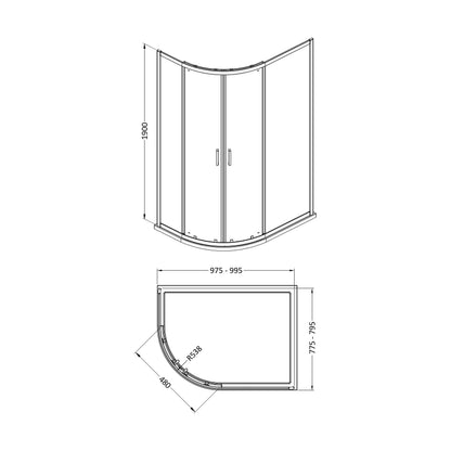[BEETQ108GM] 1000 x 800 x 1900mm Offset Quad Enclosur - Technical Drawing