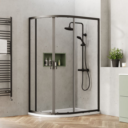 [BEETQ128BP] Almington 6mm Toughened Safety Glass Offset Quadrant Shower Enclosure - H: 1900mm - Choice of Profile Finish - Lifestyle 1