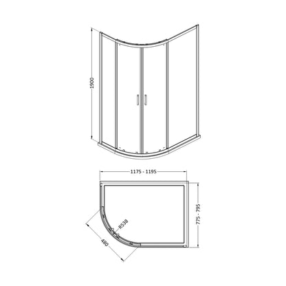 [BEETQ128GM] 1200 x 800 x 1900mm Offset Quad Enclosur - Technical Drawing