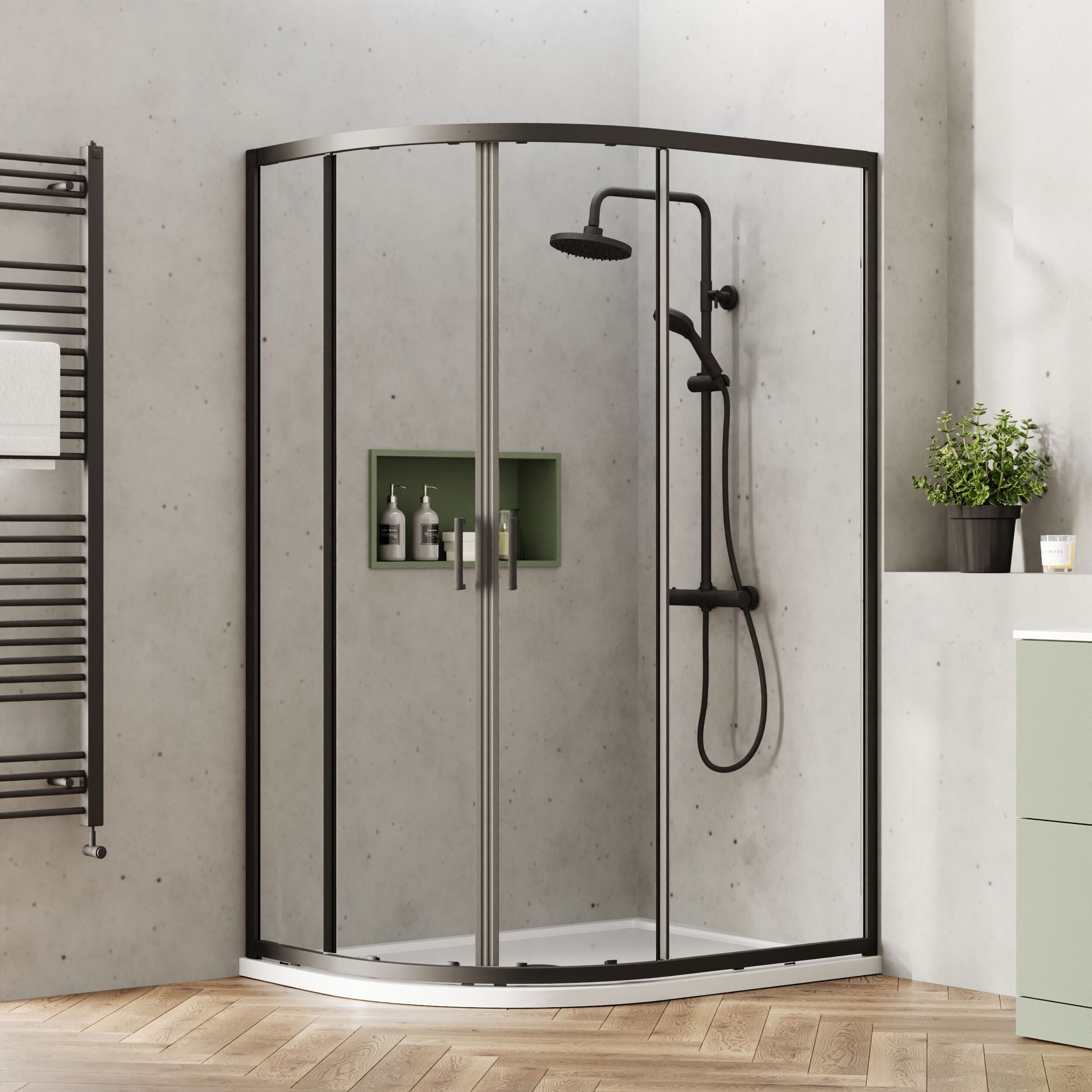 [BEETQ129BP] Almington 6mm Toughened Safety Glass Offset Quadrant Shower Enclosure - H: 1900mm - Choice of Profile Finish - Lifestyle 2