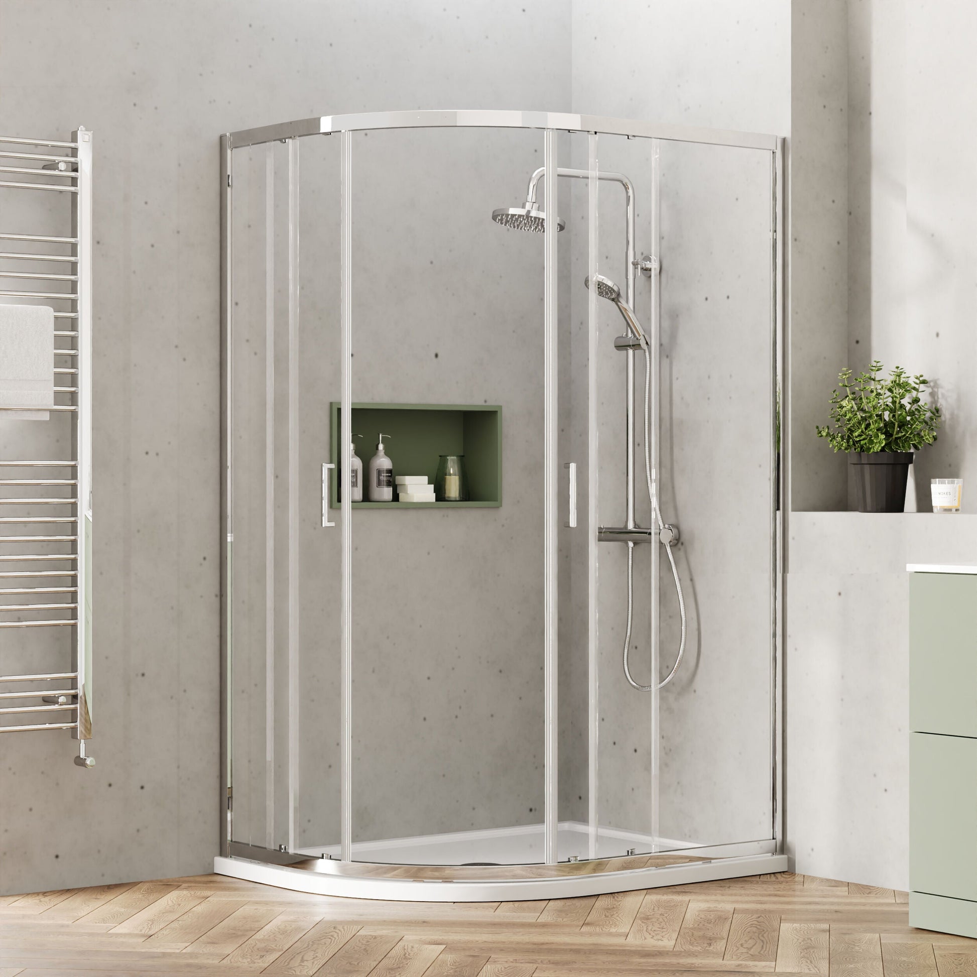 [BEETQ129] Almington 6mm Toughened Safety Glass Offset Quadrant Shower Enclosure - H: 1900mm - Choice of Profile Finish - Lifestyle 1
