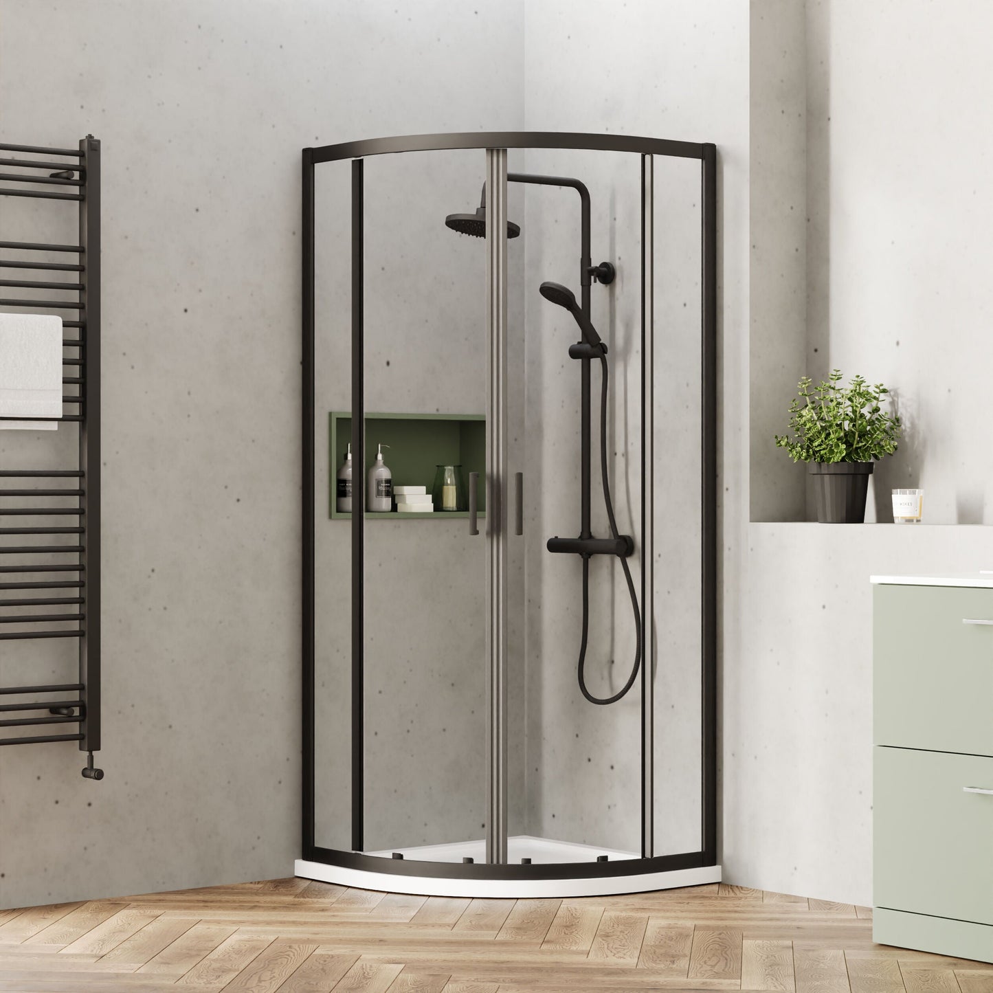 [BEETQ80BP] Almington 6mm Toughened Safety Glass Quadrant Shower Enclosure - H: 1900mm - Choice of Size and Profile Finish - Lifestyle 1